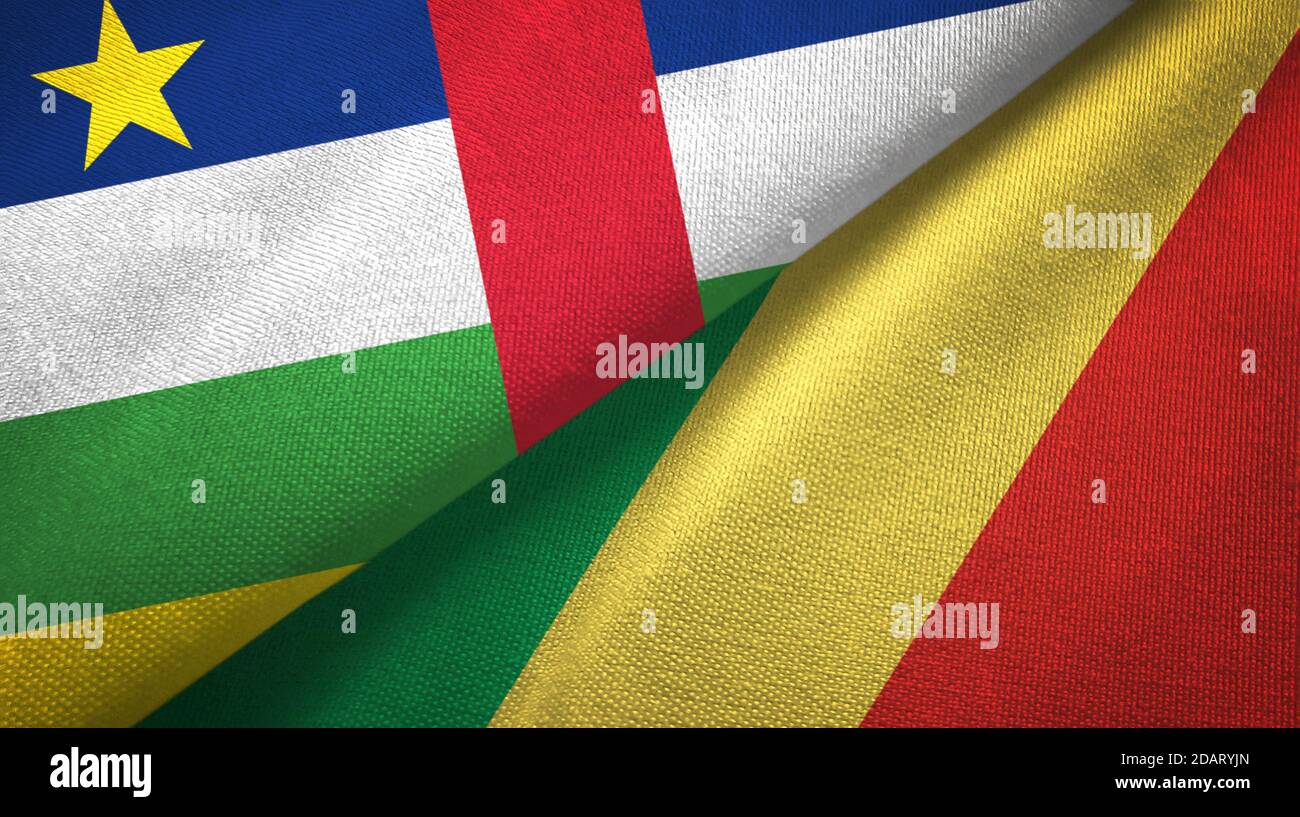 Central African Republic and Congo two flags textile cloth, fabric texture Stock Photo