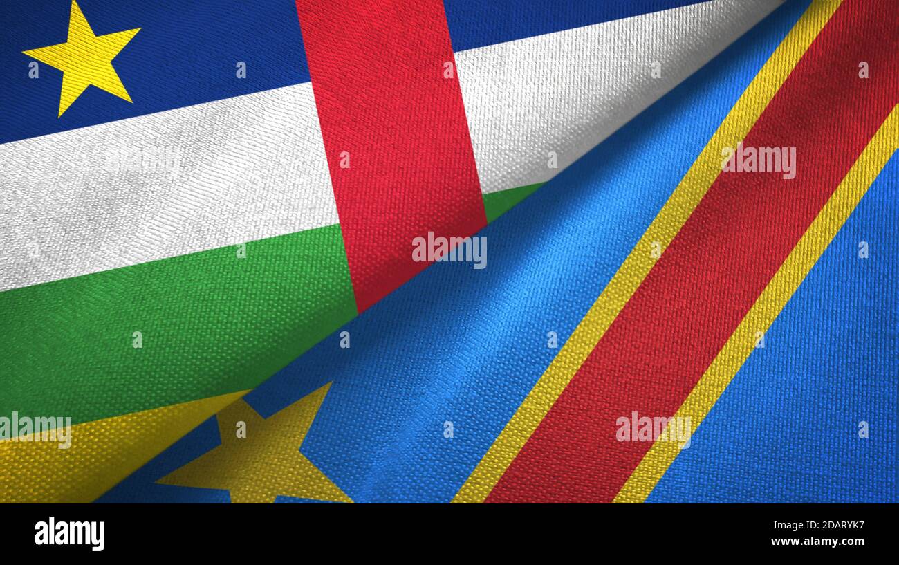 Central African Republic and Congo Democratic Republic two flags textile cloth Stock Photo