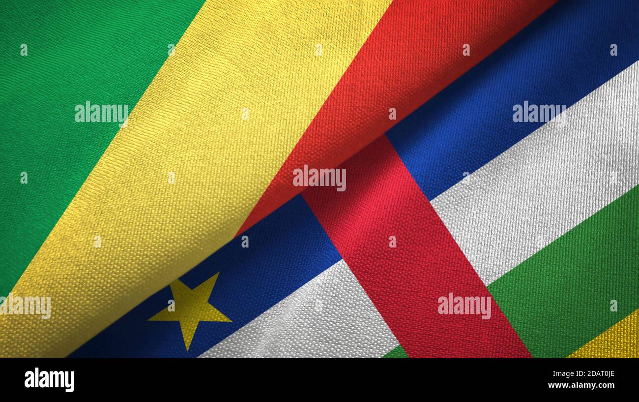 Congo and Central African Republic two flags textile fabric texture Stock Photo