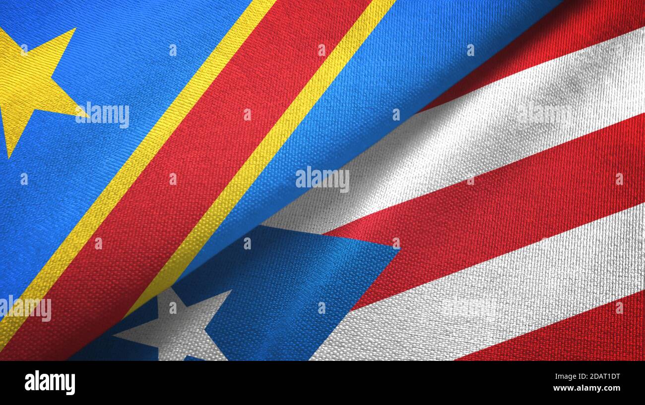 Congo Democratic Republic and Puerto Rico two flags textile cloth Stock Photo