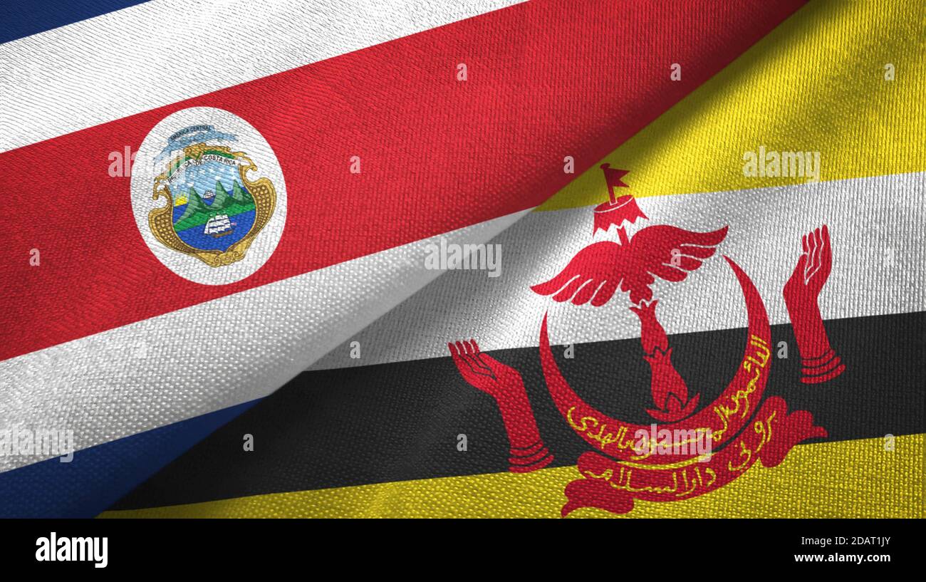 Costa Rica and Brunei two flags textile cloth Stock Photo - Alamy