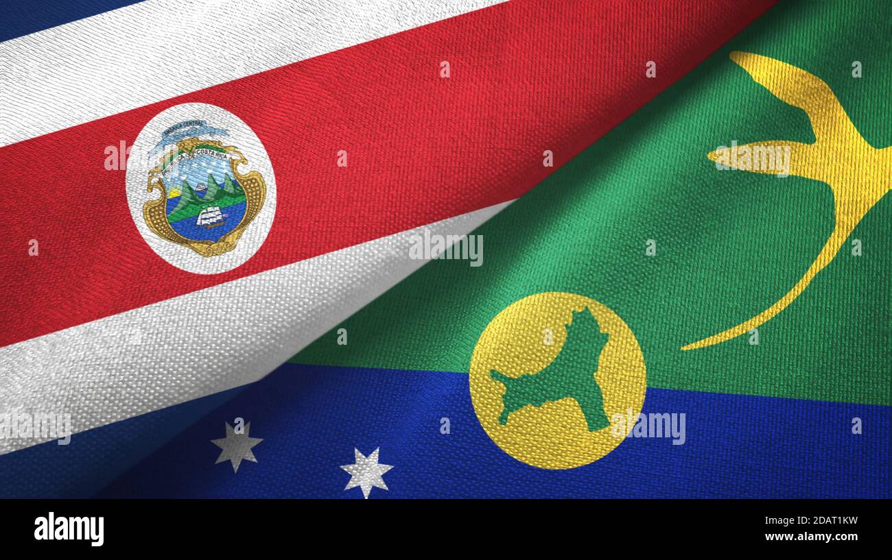 Costa Rica and Christmas Island two flags textile cloth, fabric texture ...