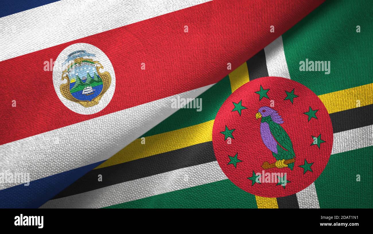 Costa Rica and Dominica two flags textile cloth, fabric texture Stock ...