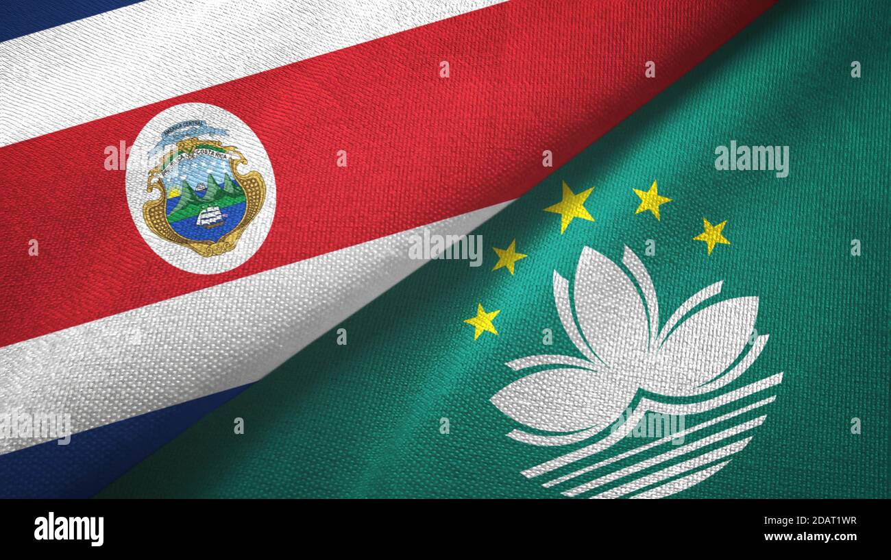 Costa Rica and Macau two flags textile cloth, fabric texture Stock ...