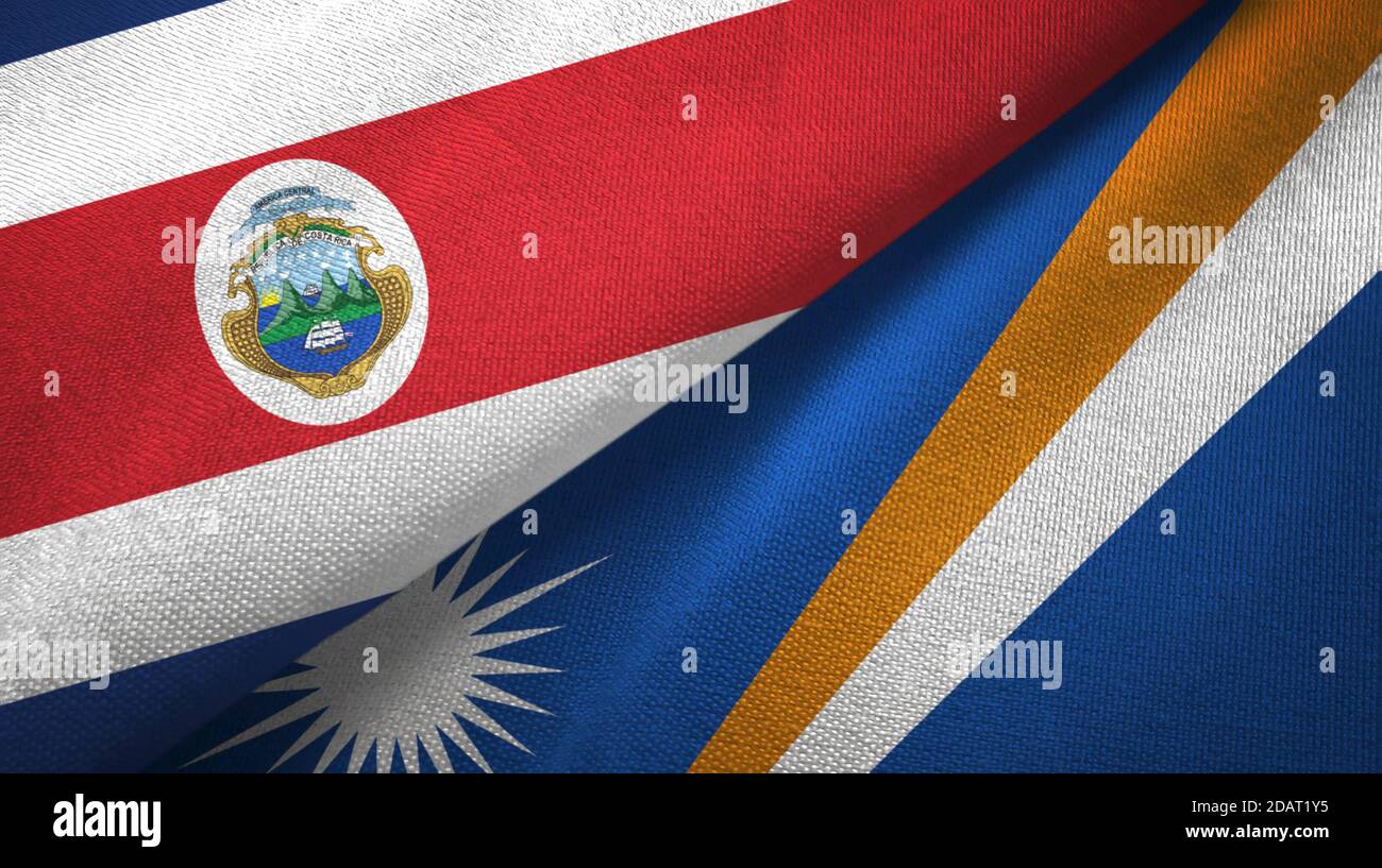 Costa Rica and Marshall Islands two flags textile cloth, fabric texture ...