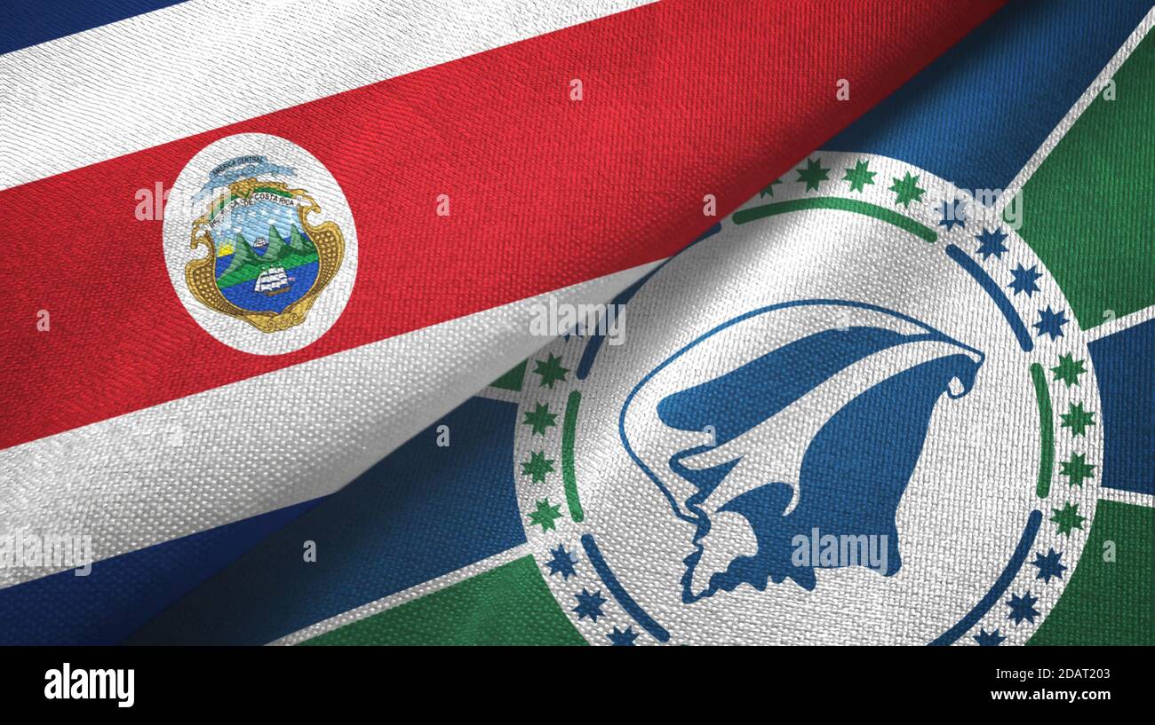 Costa Rica and Martinique two flags textile cloth, fabric texture Stock ...