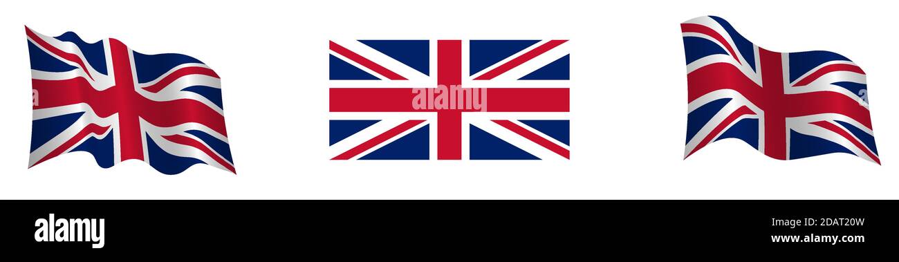 Flag of the United Kingdom of Great Britain and Northern Ireland in a static position and in motion, developing in the wind, on a transparent backgrou Stock Vector