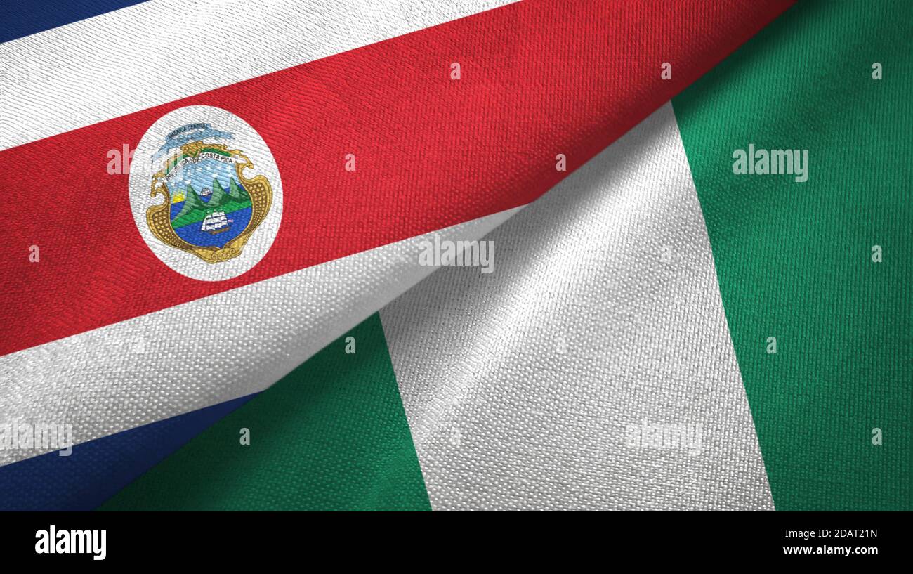 Costa Rica and Nigeria two flags textile cloth, fabric texture Stock ...