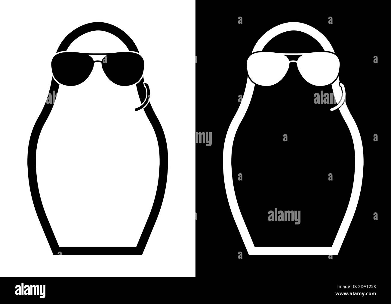 Icon, Russian matryoshka, nesting doll in the image of a special services agent with black glasses and an intercom. Surveillance of the population, sp Stock Vector