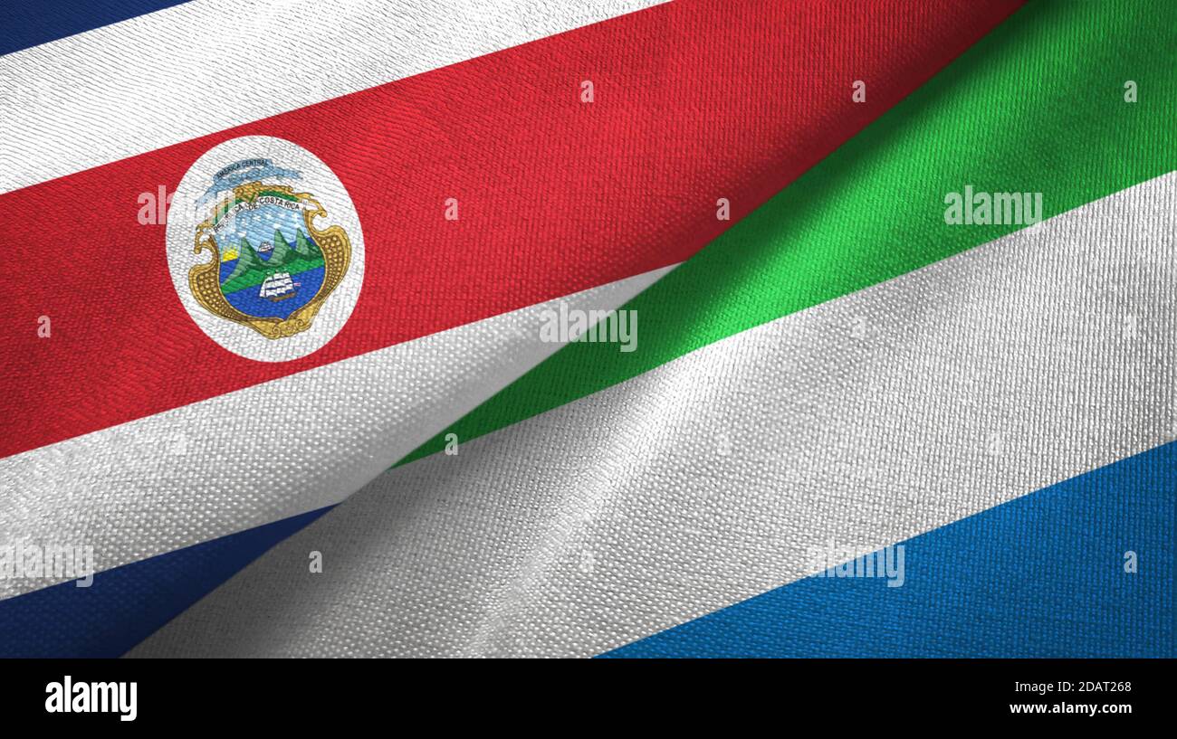 Costa Rica and Sierra Leone two flags textile cloth, fabric texture ...