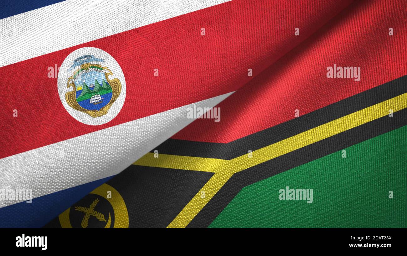 Costa Rica and Vanuatu two flags textile cloth, fabric texture Stock