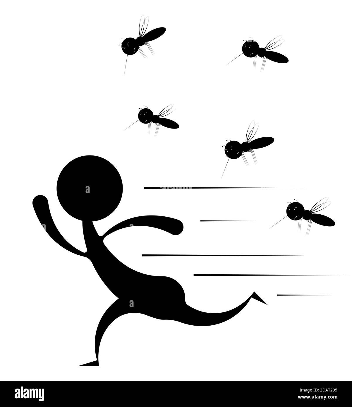 man runs away from a flock of mosquitoes. Harmful insect, disease ...