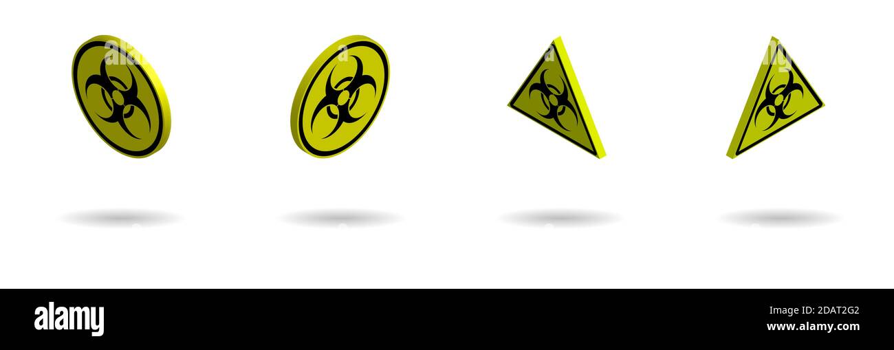 set of isometric yellow biohazard signs and quarantine zones on ...