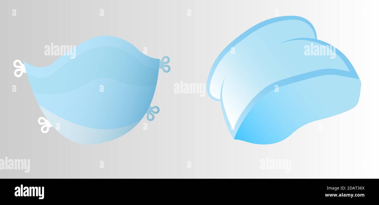 Protective medical mask and hat. Isolated vector on white background Stock Vector
