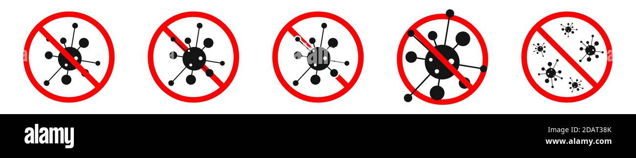 Coronavirus stop sign. Set of red danger icons. Vector illustration. Covid-19 sign isolated Stock Vector