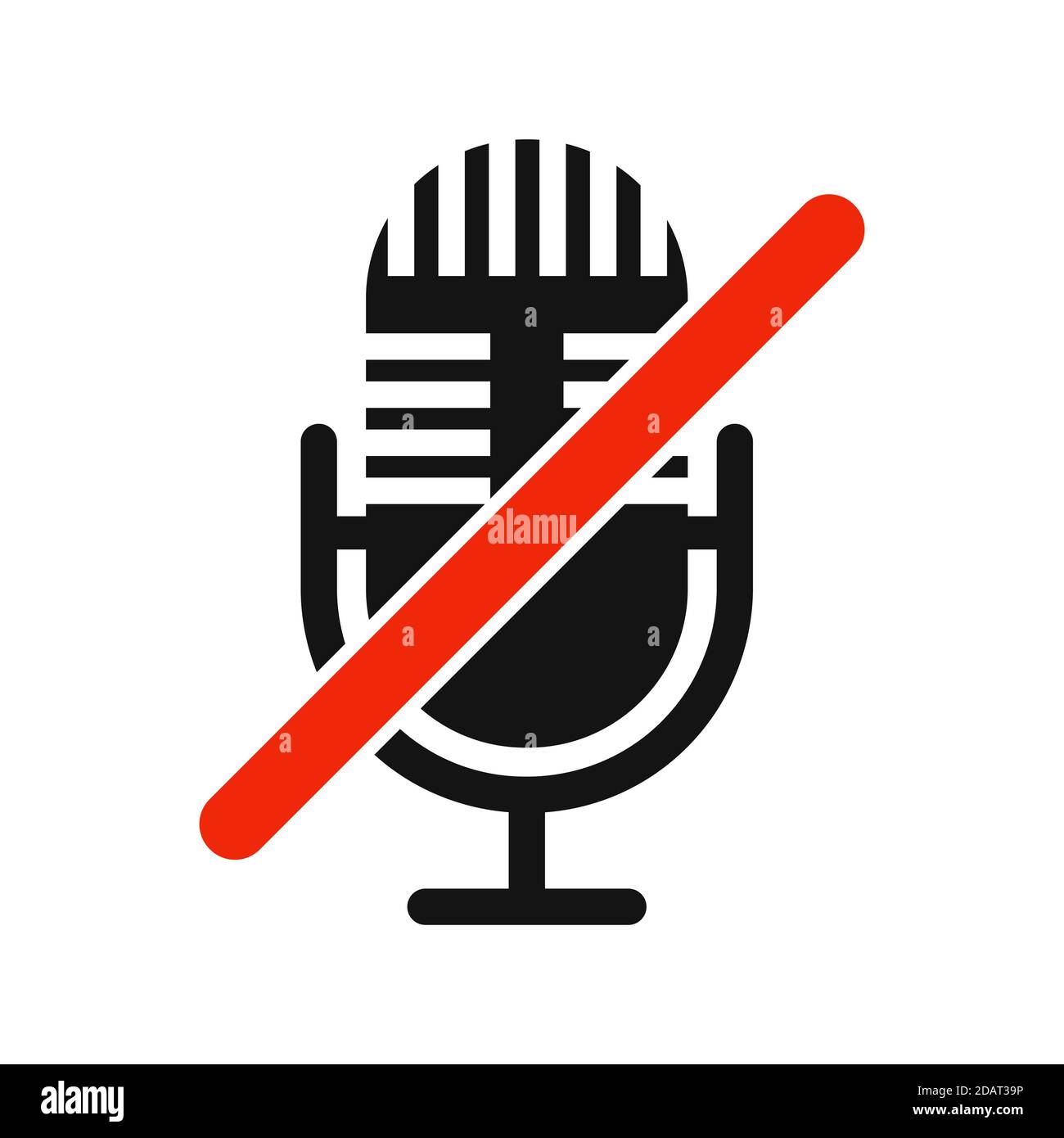 Microphone with red ban sign. No Microphone sign. Microphone forbidden