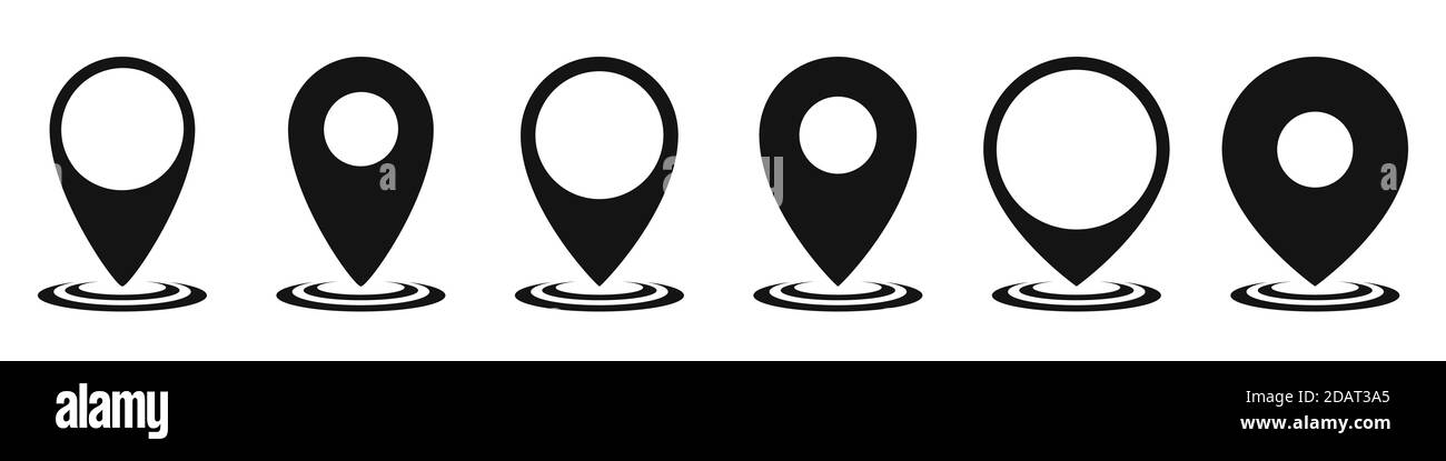 Set of location icons in flat style. Black navigation icon. Map pointer ...