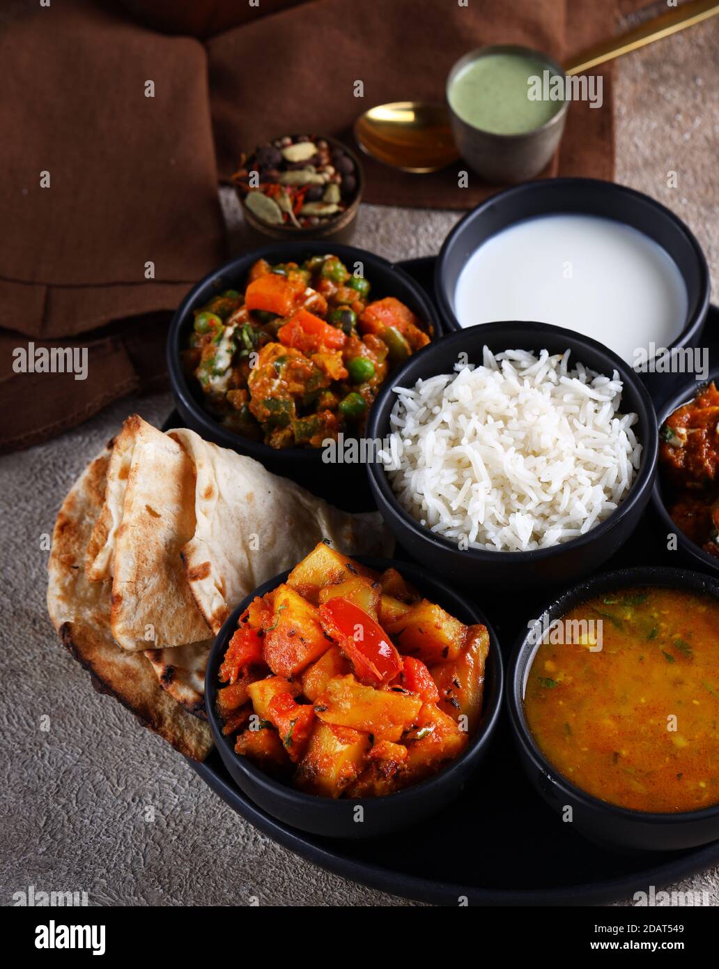 traditional indian food vegetable thali Stock Photo - Alamy