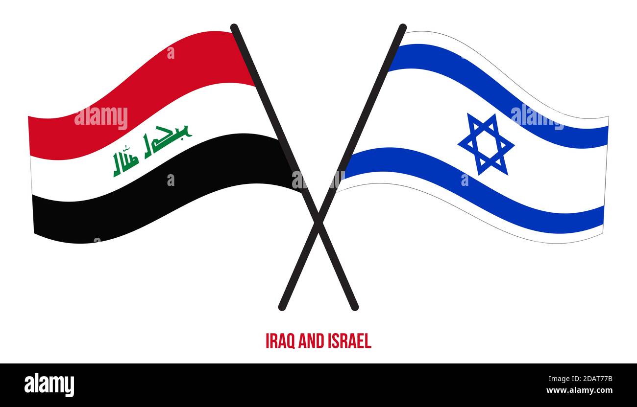 Iraq and Israel Flags Crossed And Waving Flat Style. Official Proportion. Correct Colors. Stock Photo