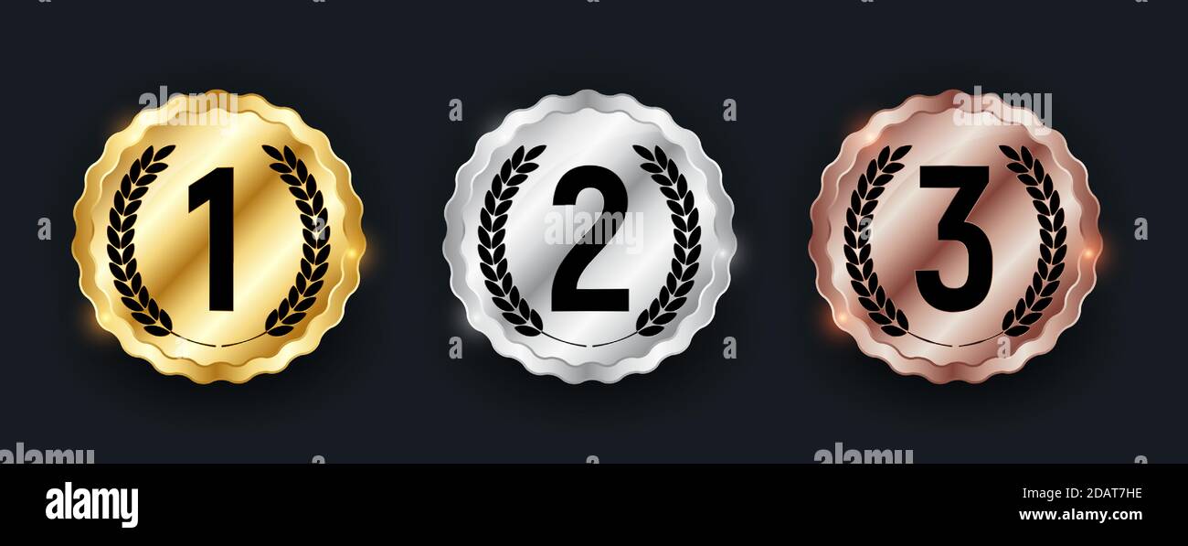 Gold Silver And Bronze Medal Badge Of The Icon First Second And Third Place Vector Illustration Stock Vector Image Art Alamy