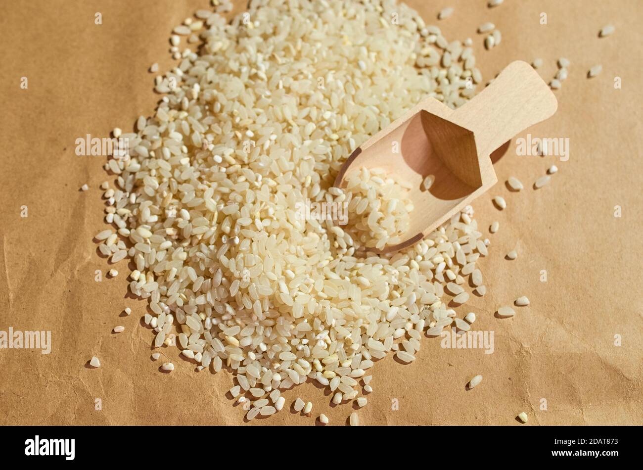 white rice is scattered on the table close up horizontal format Stock ...