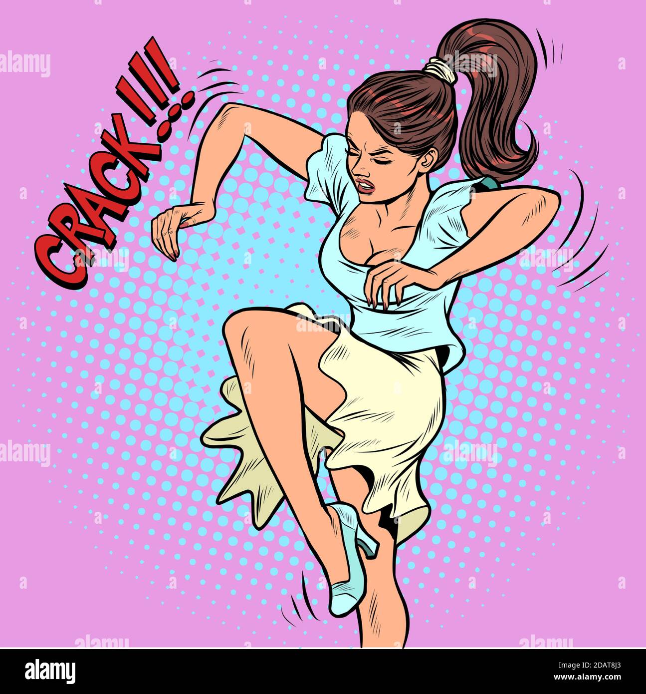 pop art woman breaks something Stock Vector