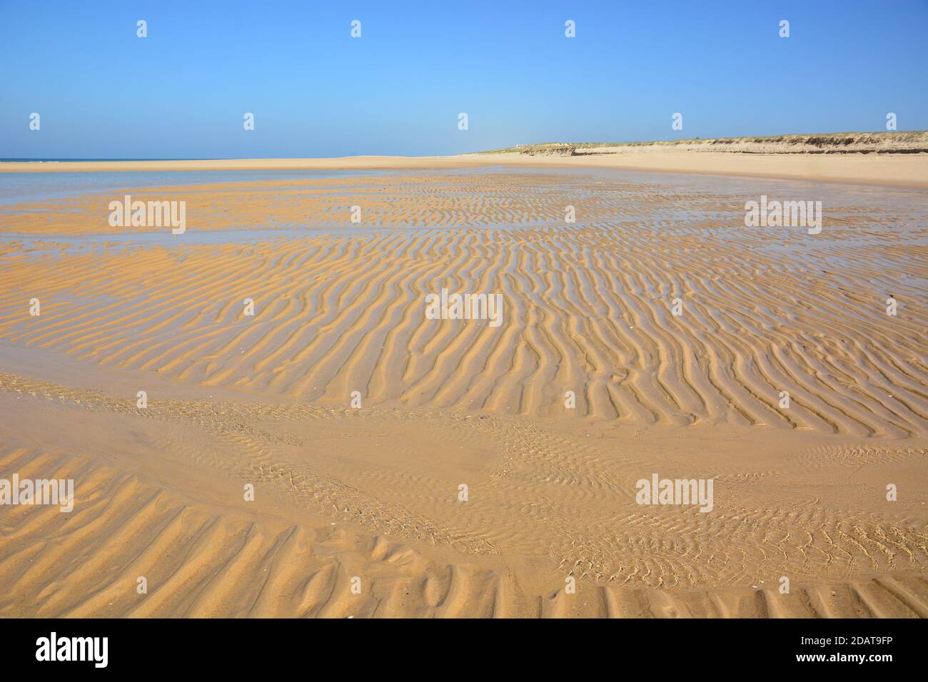 France, Aquitaine coast, Gironde, cape Ferret beach at low tide, magnificent seascape and perspective of this natural site. Stock Photo