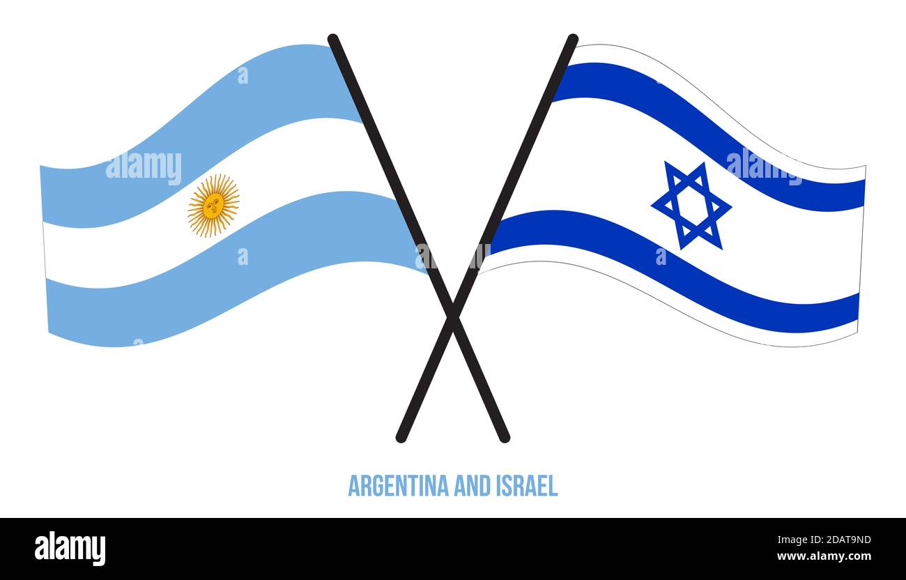 Argentina and Israel Flags Crossed And Waving Flat Style. Official ...