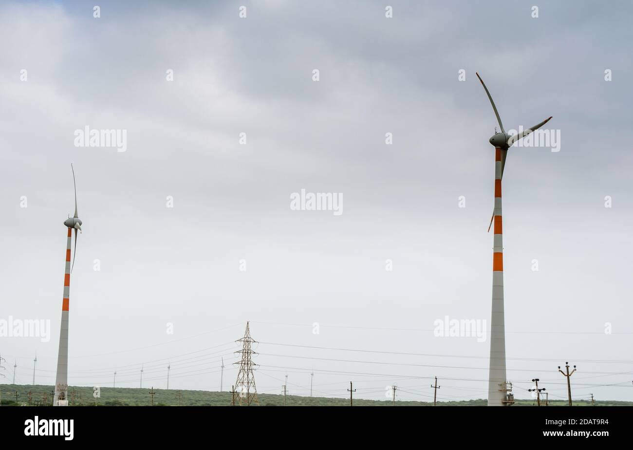power production from windmill or wind turbines in Gujarat Stock Photo