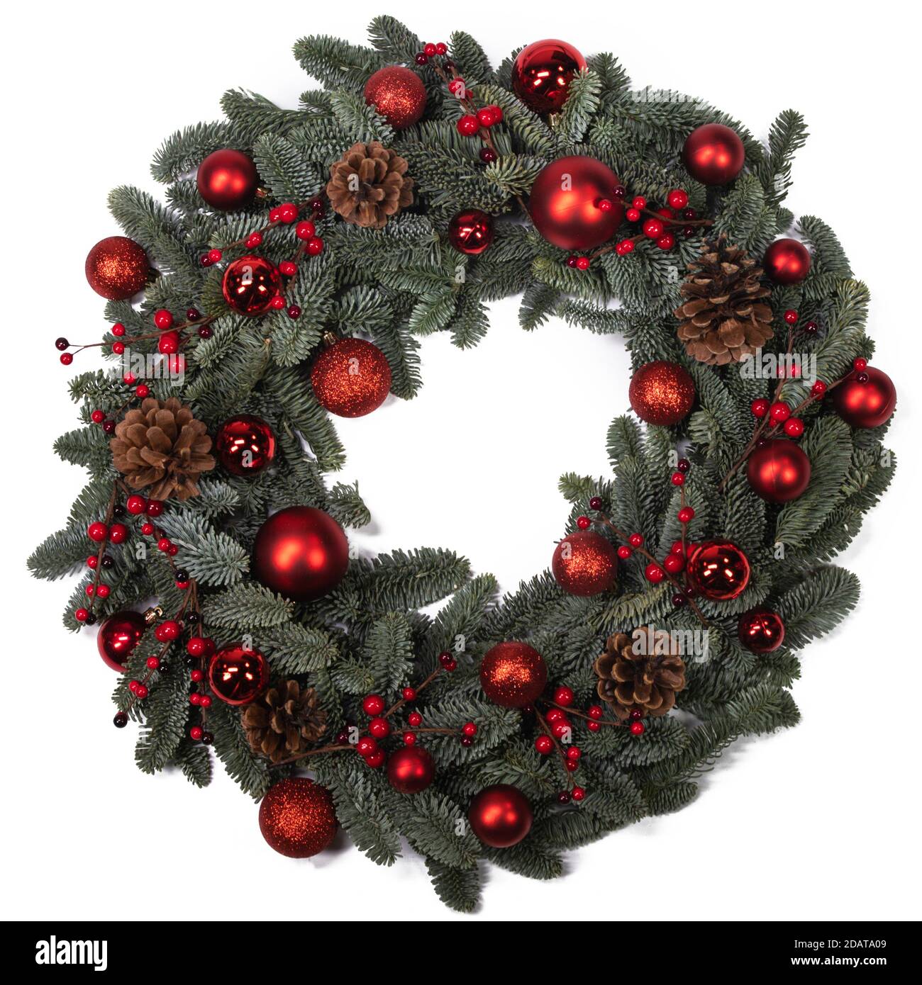 Christmas green fir tree wreath and decoration isolated on white ...
