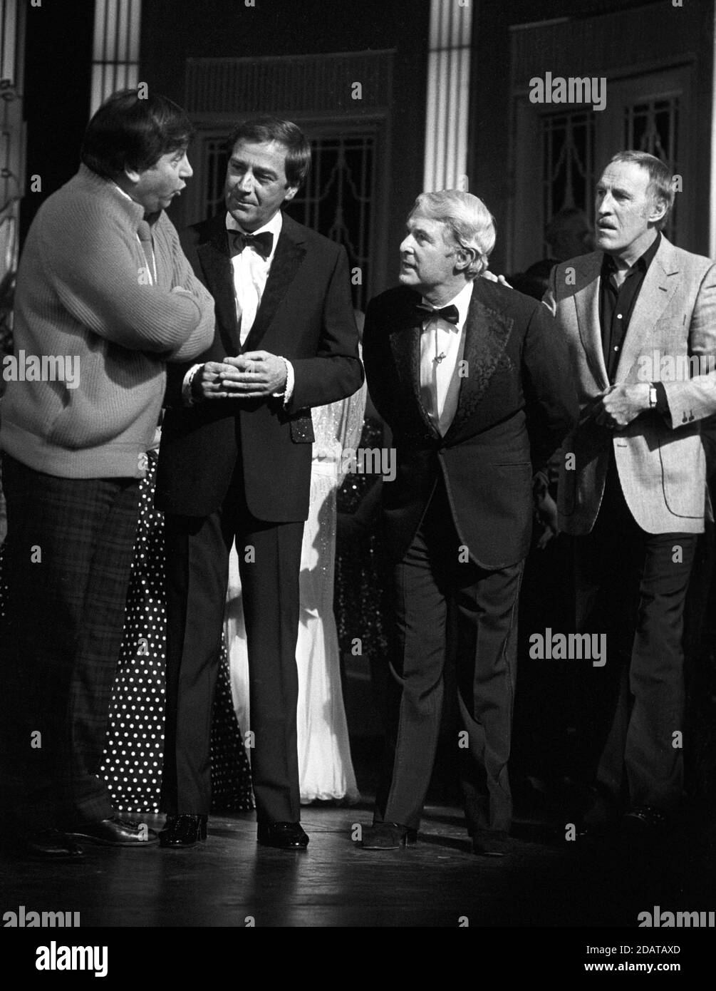 File photo dated 09/11/84 of (Left to Right) comedians Jimmy Tarbuck, Des O'Connor, Ernie Wise and Bruce Forsyth at the London Palladium. Des O'Connor (2nd from left), sadly passed away on Saturday 14 November aged 88. His agent confirmed he had been admitted to hospital just over a week ago, following a fall at his home in Buckinghamshire. Unfortunately yesterday evening his condition suddenly deteriorated and he drifted peacefully away in his sleep. Stock Photo