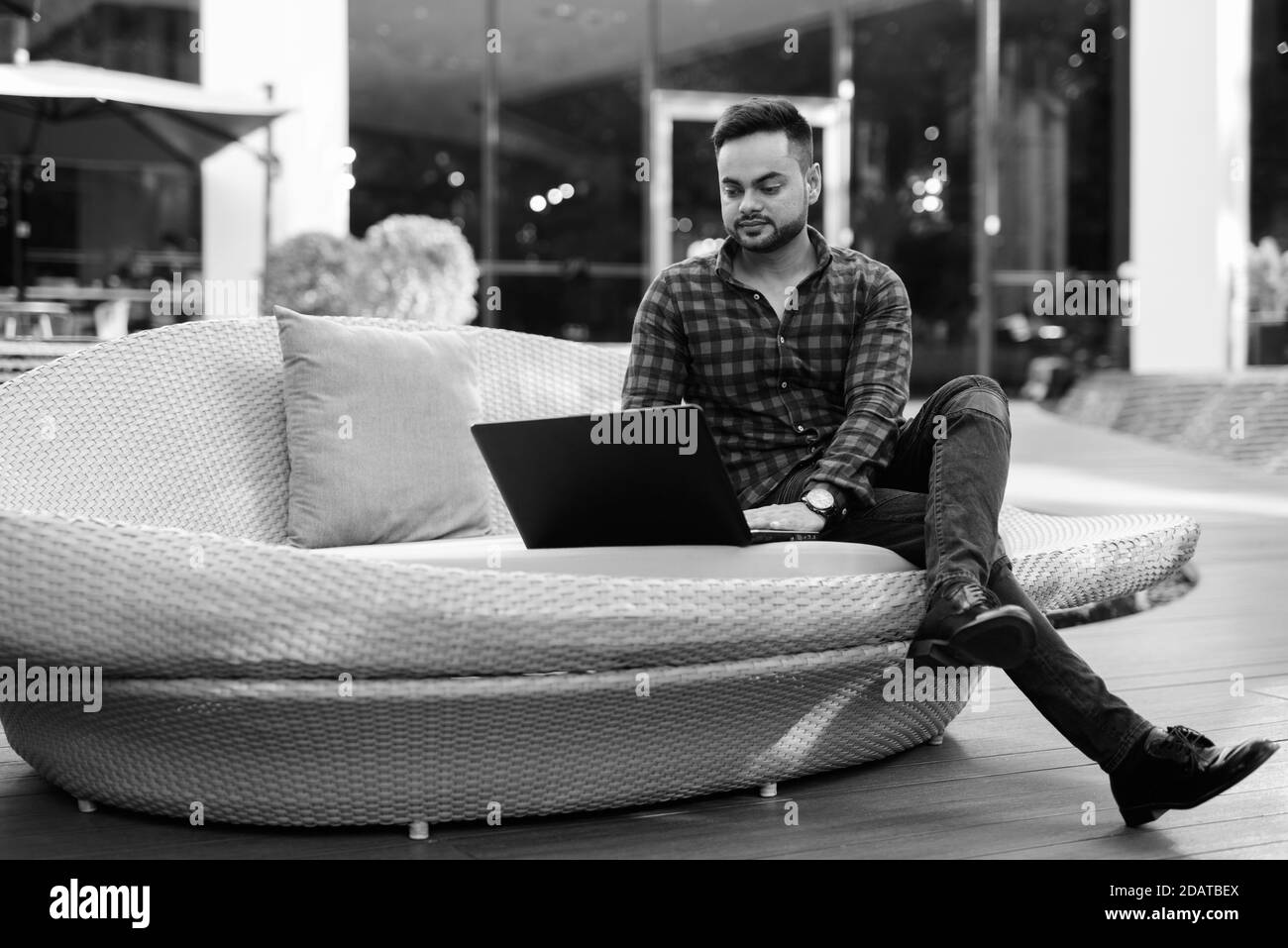 Indian businessman laptop working Black and White Stock Photos & Images ...