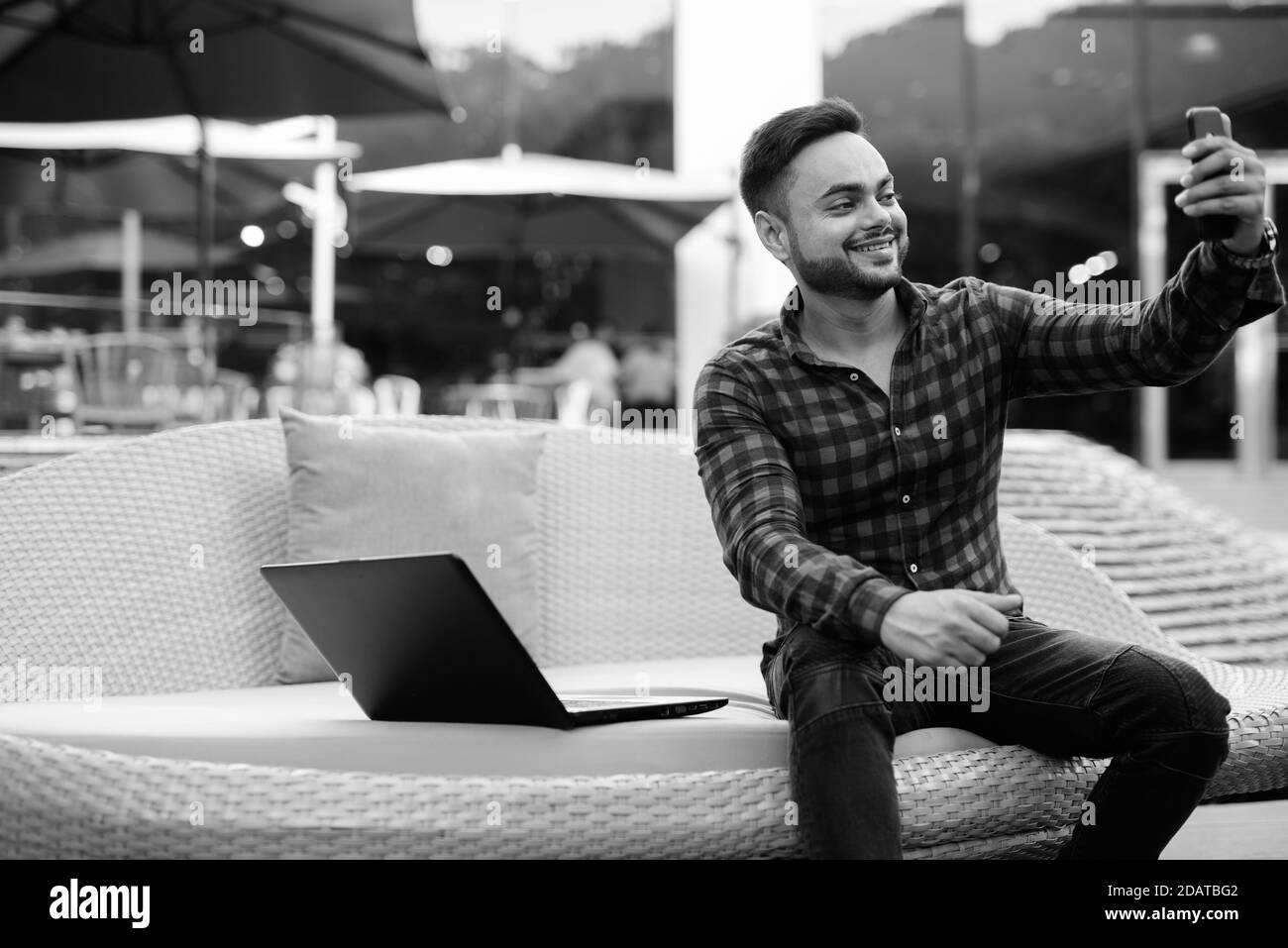 Indian businessman laptop working Black and White Stock Photos & Images ...