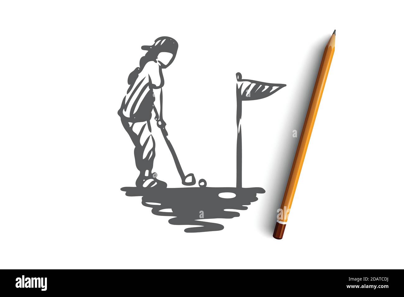 Golf Racket Vector Girl, golf, racket, golfing, sport concept. Hand drawn isolated vector ...
