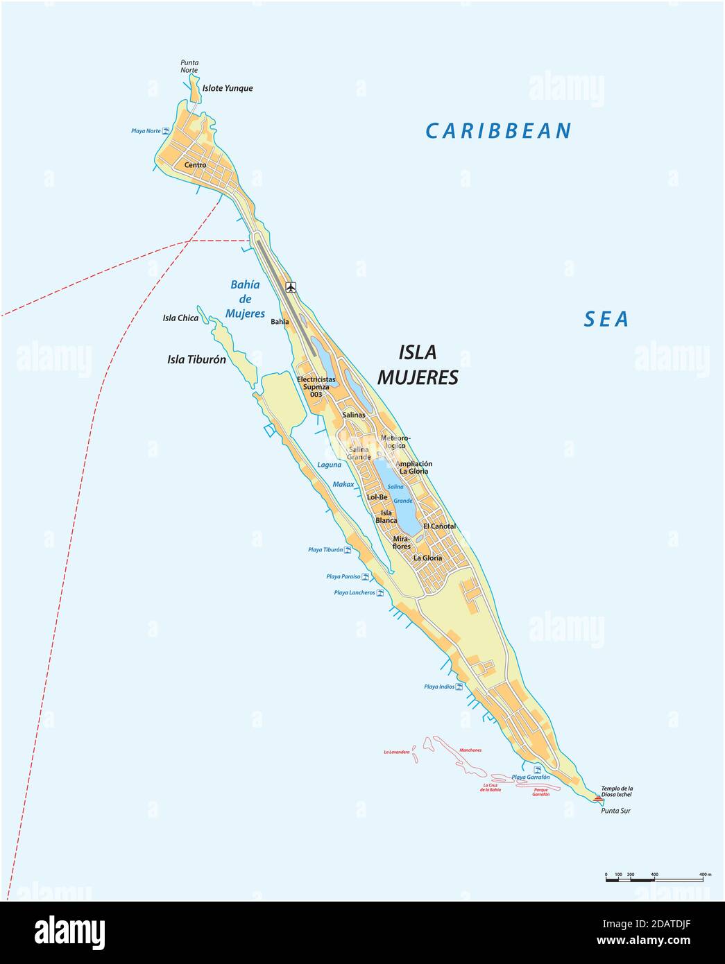 Vector Map Of The Mexican Island Of Mujeres In The Caribbean Sea 2DATDJF 