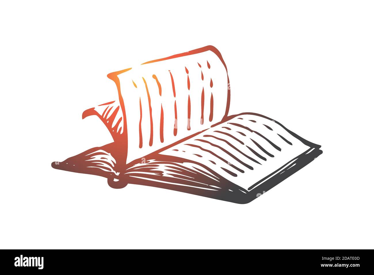 Book, open, paper, literature, knowledge concept. Hand drawn isolated