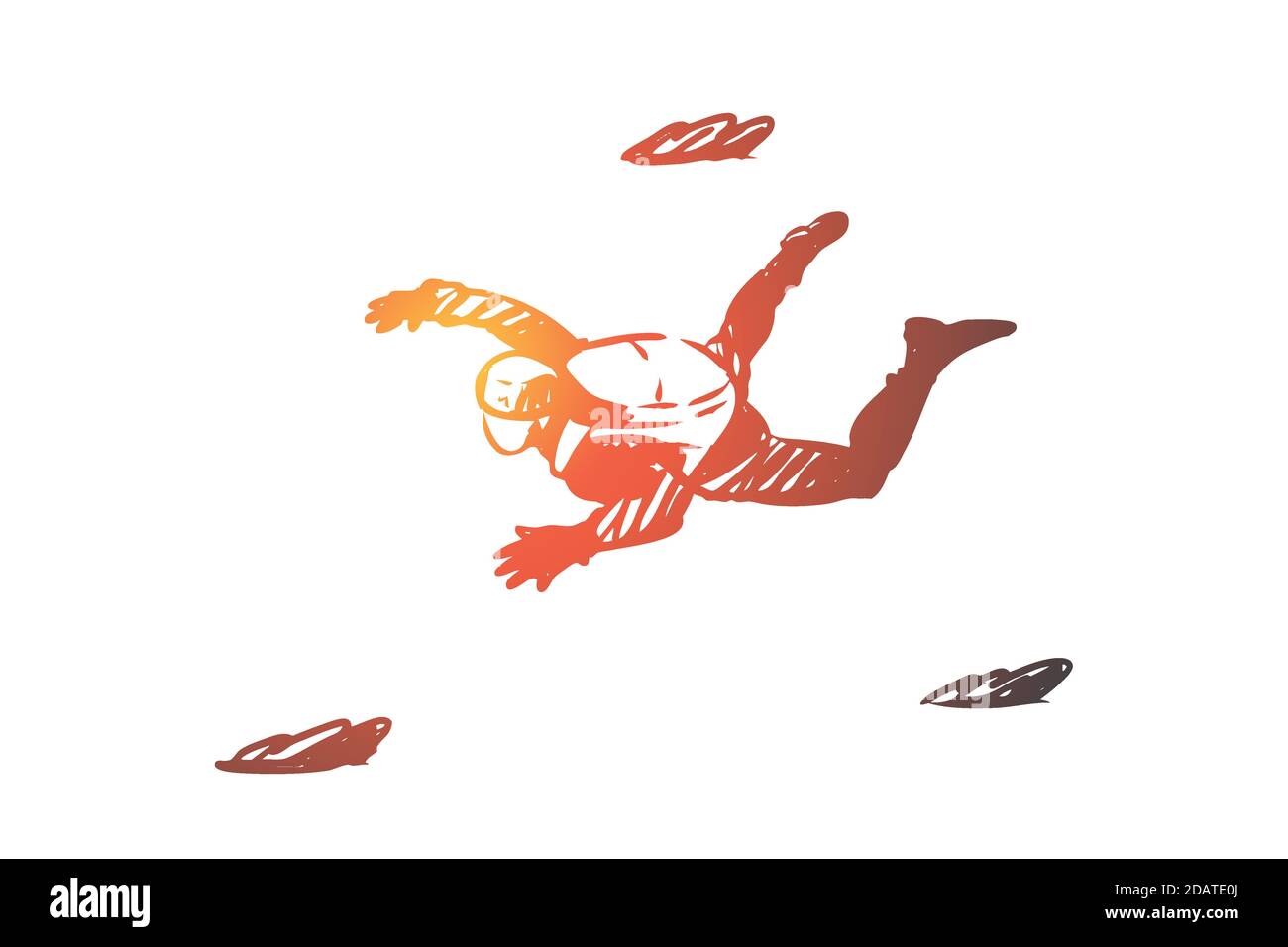 Extreme, jump, parachute, skydiving, fall concept. Hand drawn isolated vector. Stock Vector