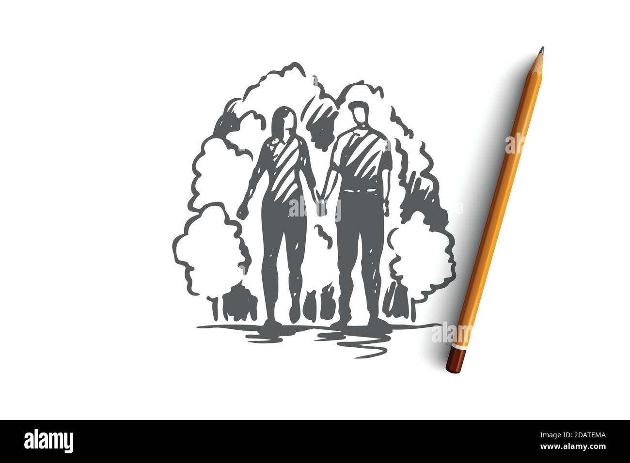 Man, woman, love, romantic, walk concept. Hand drawn isolated vector ...