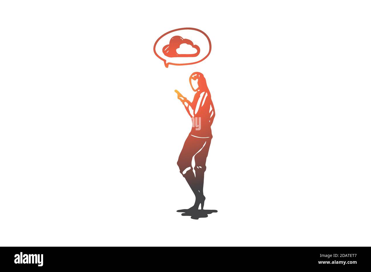Cloud, service, internet, network, technology concept. Hand drawn isolated vector. Stock Vector