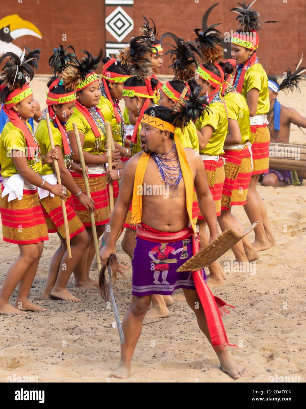 Tribal Folk dance of North East India being performed at Kisama heritage village in Nagaland India on  3 December 2016 Stock Photo
