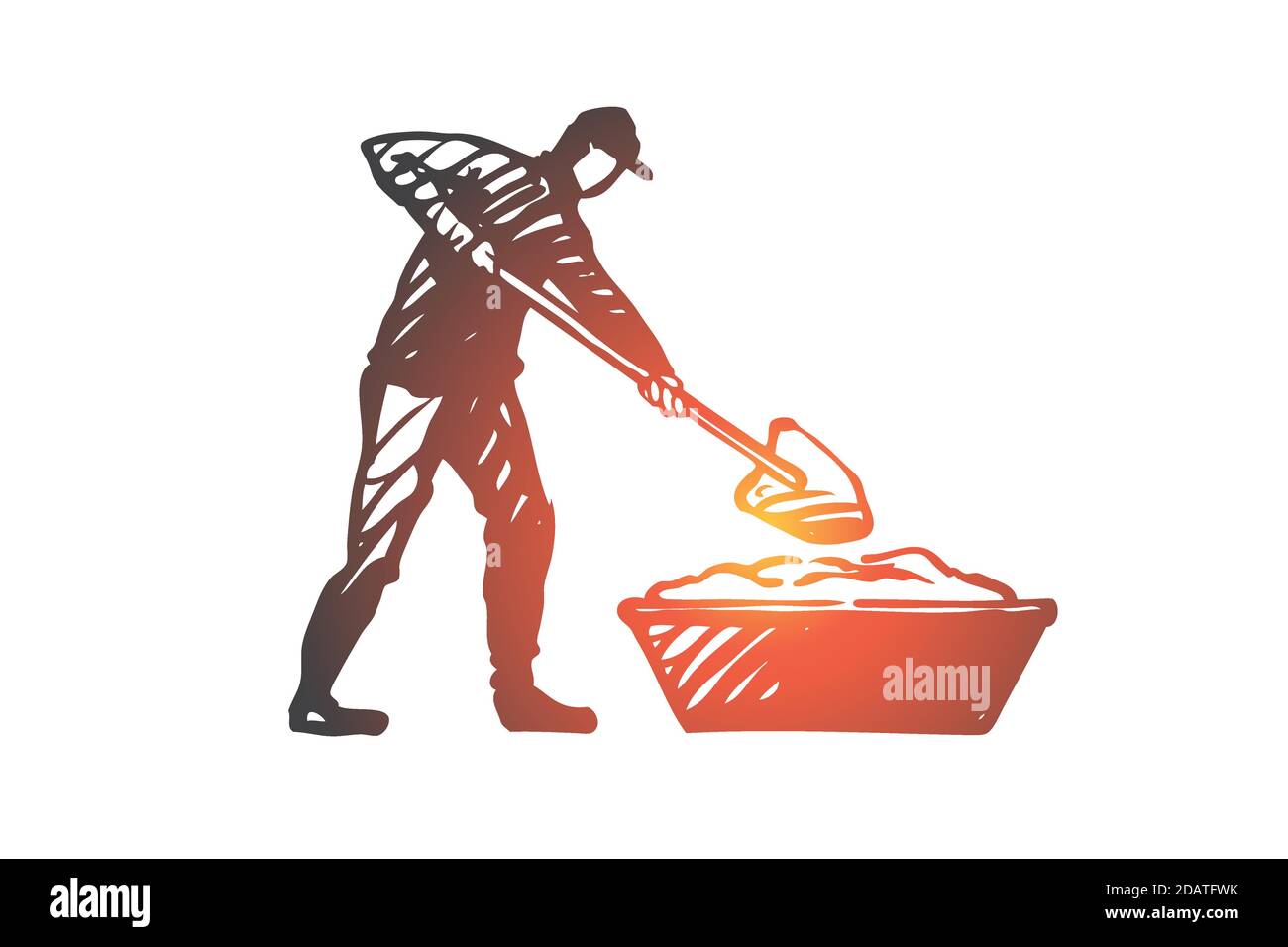 Mixing, cement, repair, worker, equipment concept. Hand drawn isolated