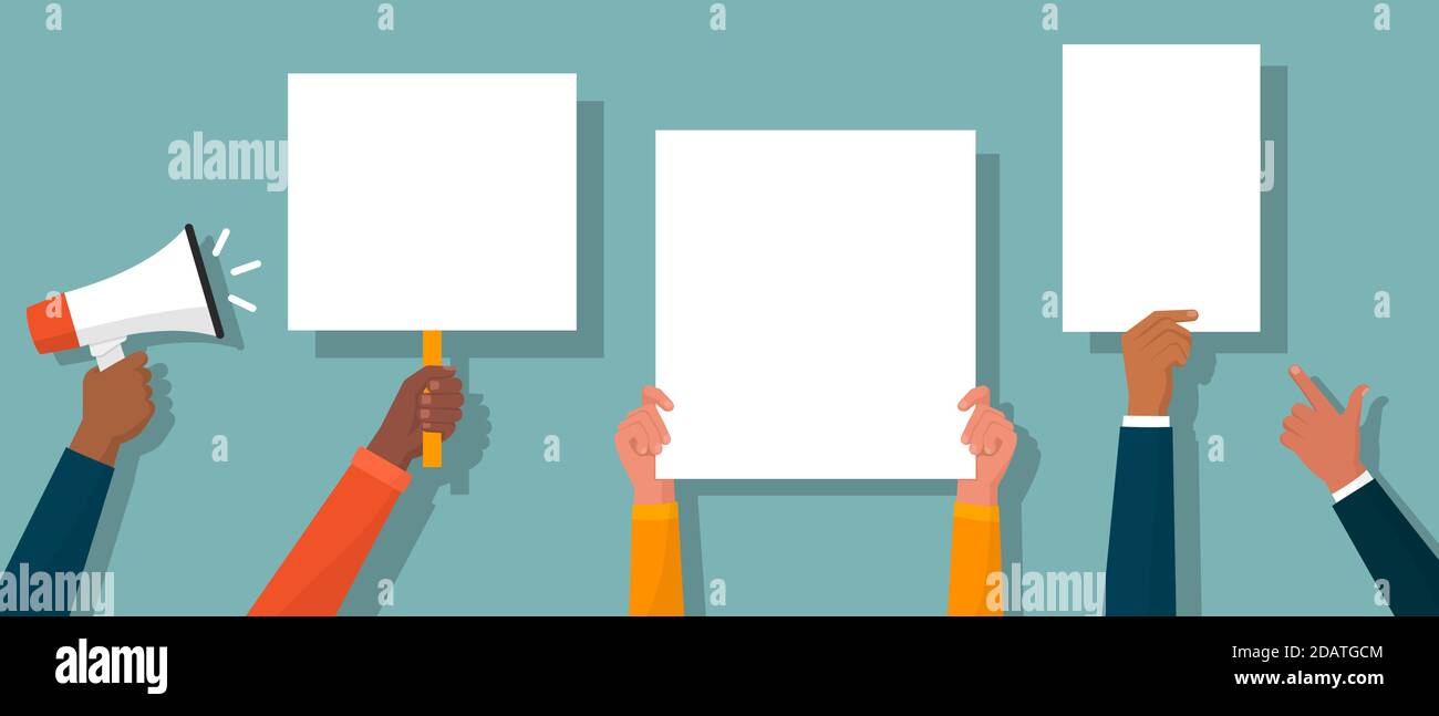 People holding blank signs and a megaphone: advertising and communication concept Stock Vector