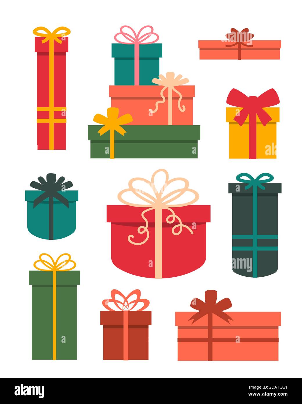 Set of different gift boxes with bows. flat vector illustration Stock Vector