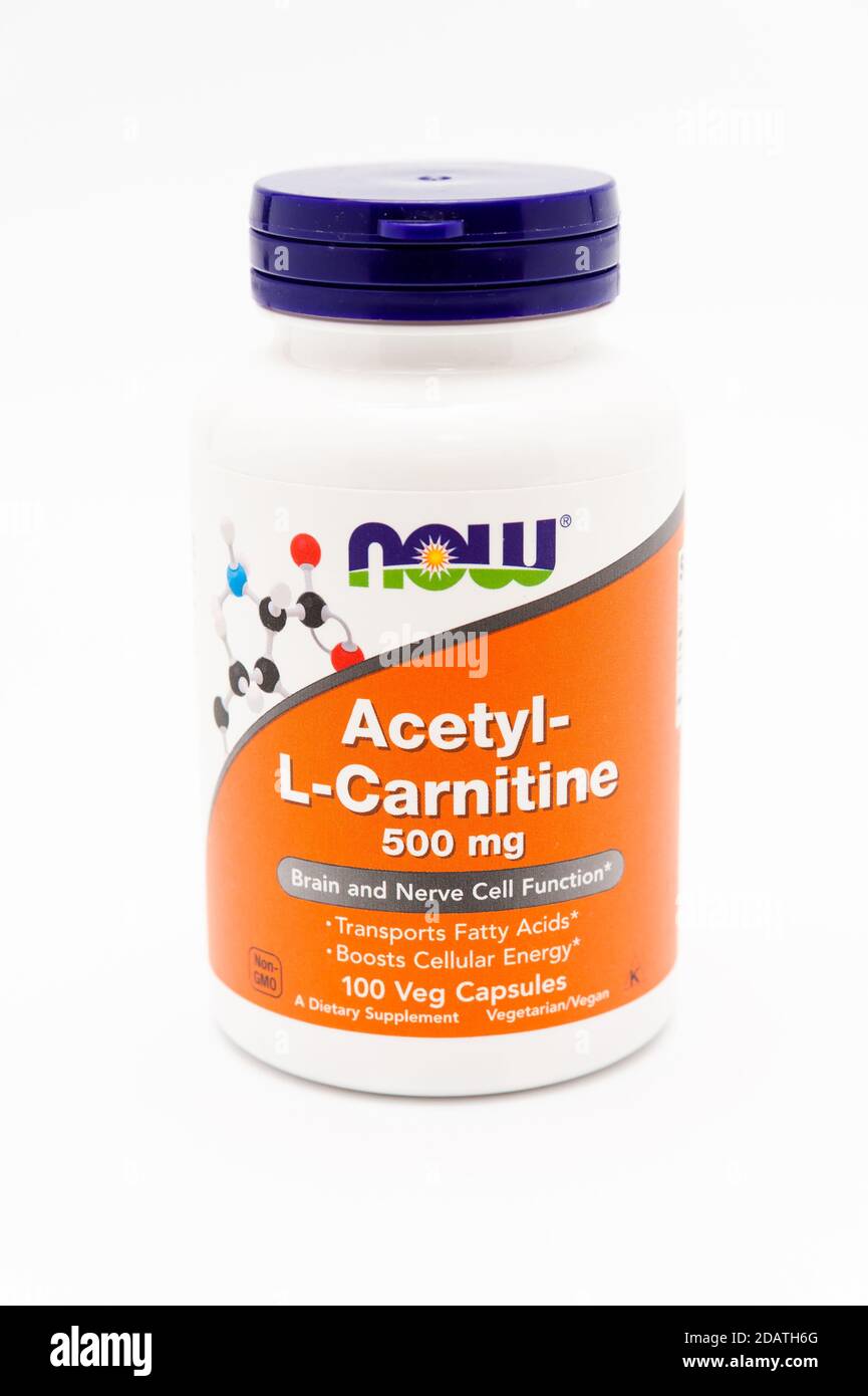 Now Foods, Acetyl-L-Carnitine, 500 mg, 100 Veg Capsules. Isolated on ...