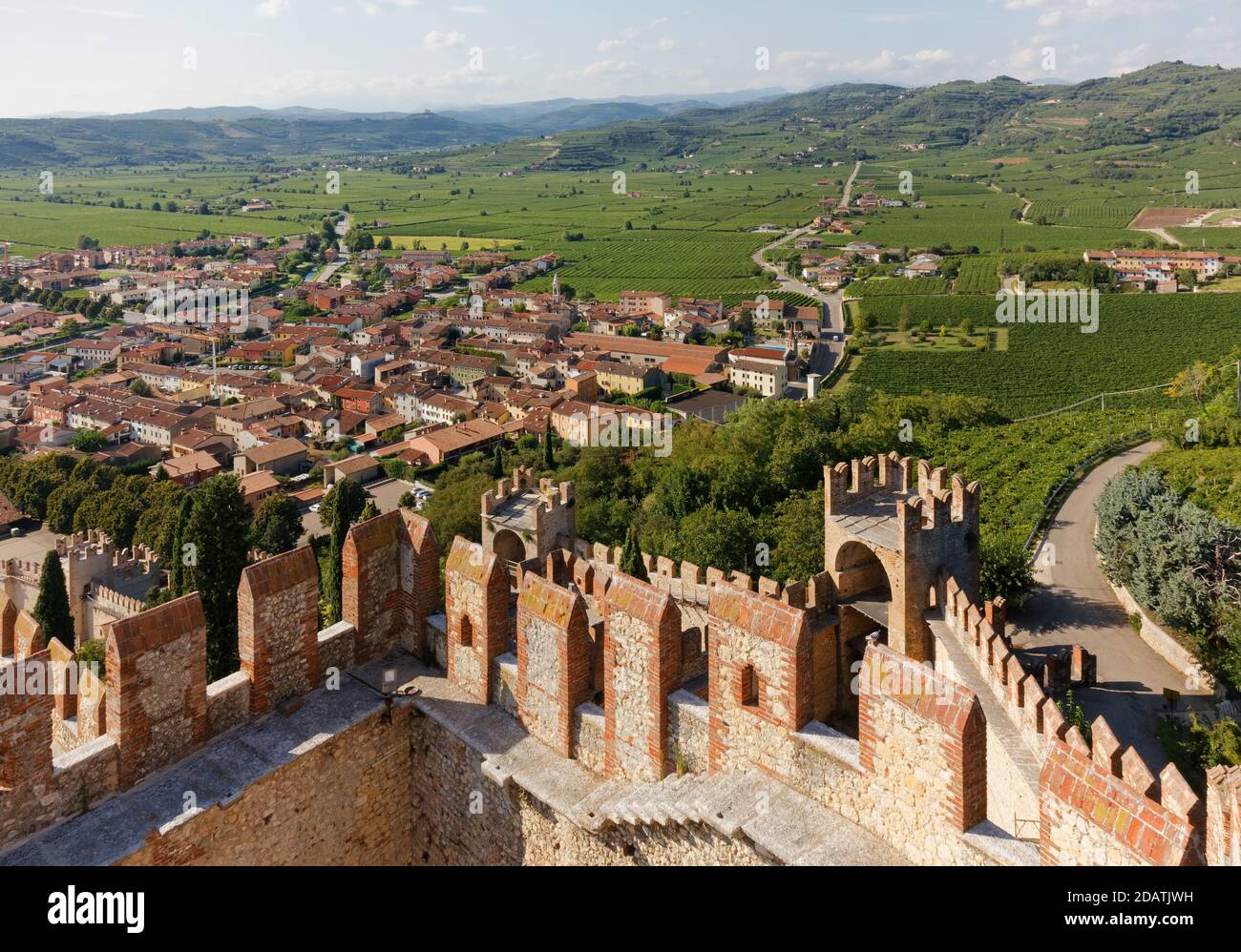 Town of Soave, Italy, seen from the walls of its medieval castle Stock Photo