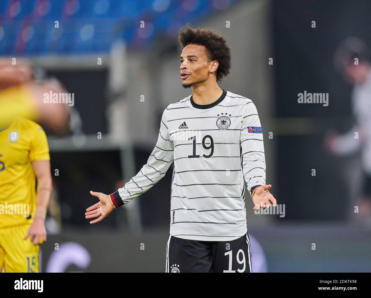 Leroy SANE, DFB 19  half-size, portrait, one person, single, Aktion, Einzelbild, angeschnittenes Einzelmotiv, Halbfigur, halbe Figur,  in the match GERMANY - UKRAINE 3-1 UEFA Nations League,  German Football Nationalteam, DFB , Season 2020/2021 in Leipzig, Germany, November 14, 2020 © Peter Schatz / Alamy Live News   Important: DFB regulations prohibit any use of photographs as image sequences and/or quasi-video. Stock Photo