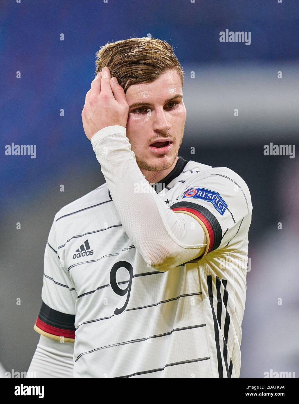Timo WERNER, DFB 9  half-size, portrait, one person, single, Aktion, Einzelbild, angeschnittenes Einzelmotiv, Halbfigur, halbe Figur,  in the match GERMANY - UKRAINE 3-1 UEFA Nations League,  German Football Nationalteam, DFB , Season 2020/2021 in Leipzig, Germany, November 14, 2020 © Peter Schatz / Alamy Live News   Important: DFB regulations prohibit any use of photographs as image sequences and/or quasi-video. Stock Photo