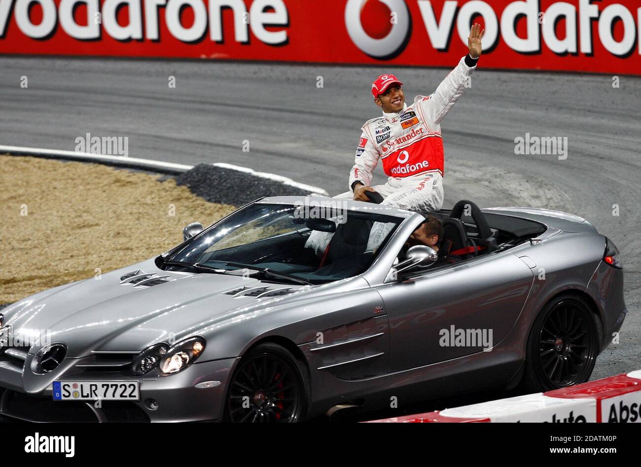 File photo dated 14-12-2008 of Lewis Hamilton on the track in a Mercedes SLR 7722 during the Race of Champions at Wembley Stadium, London. Stock Photo