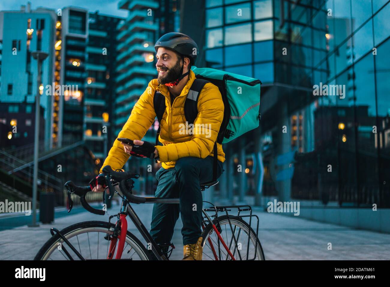 Food delivery service, rider delivering food to clints with bicycle ...