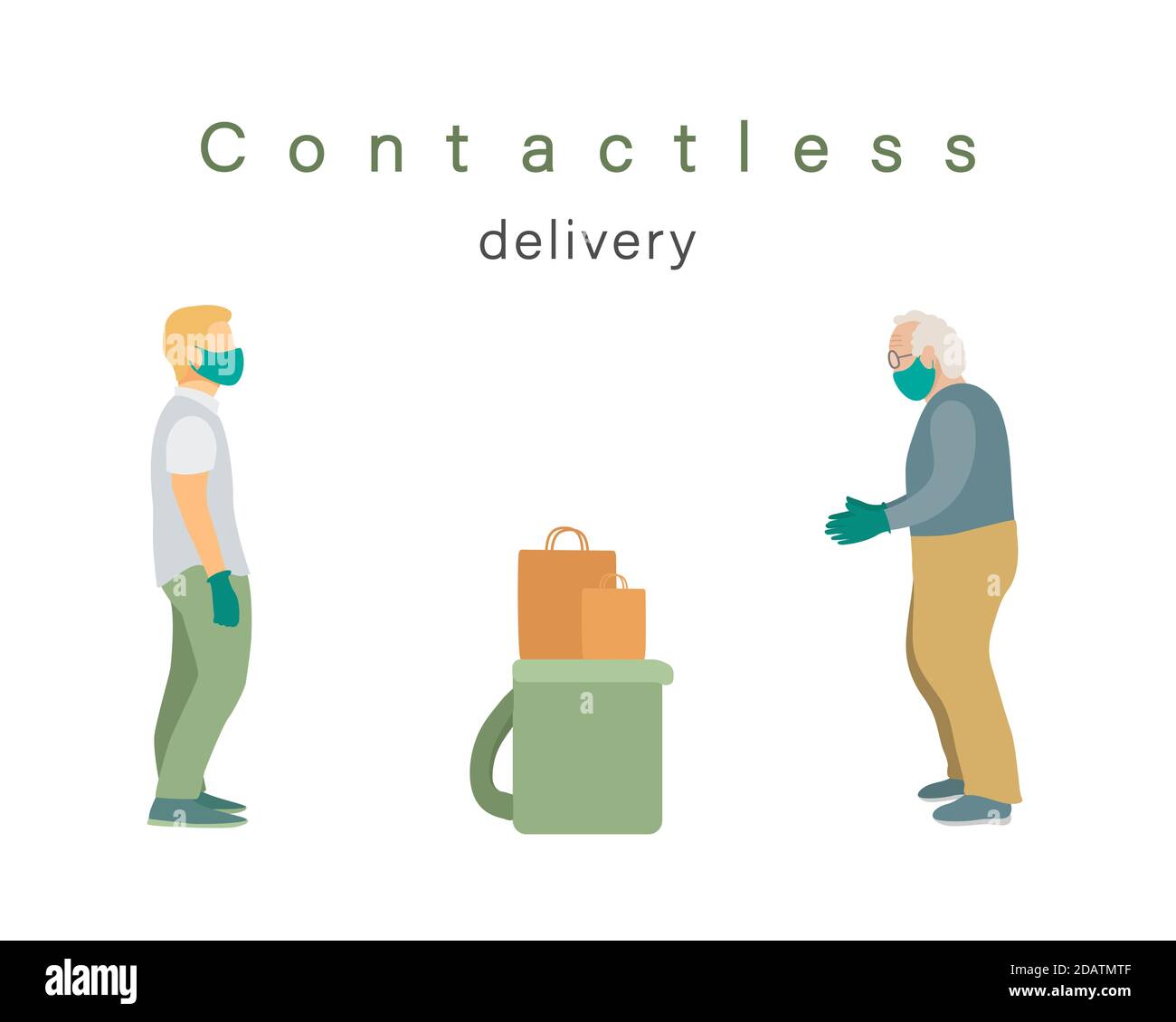 contactless food delivery to the elderly Stock Vector